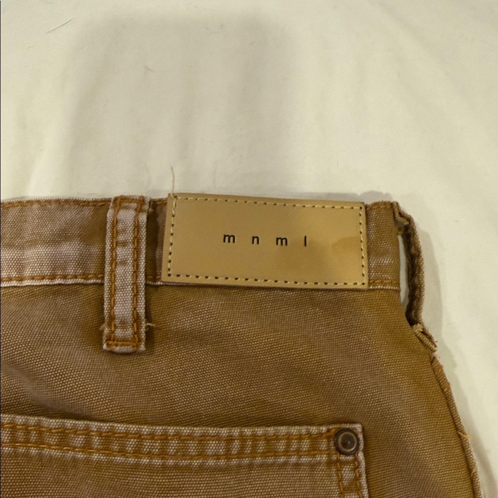 MNML Caramel Brown Patchwork Jeans with Cream Label - Picture 2 of 7